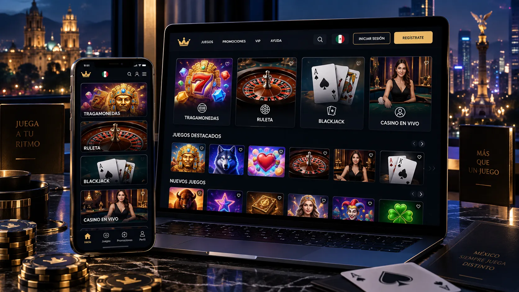 Categorías de juegos de casino online mostradas en una interfaz digital