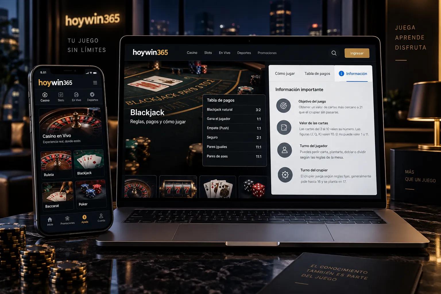 Pantalla de ayuda con reglas de un juego de casino en línea