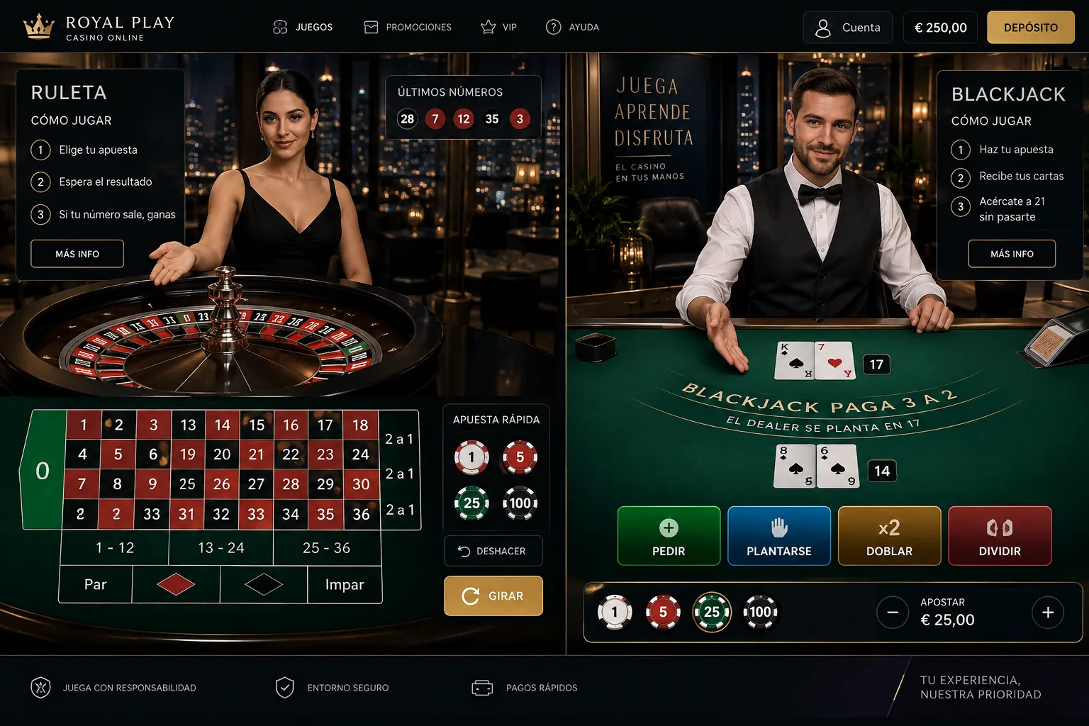 Reglas y opciones de apuesta en ruleta y blackjack digital