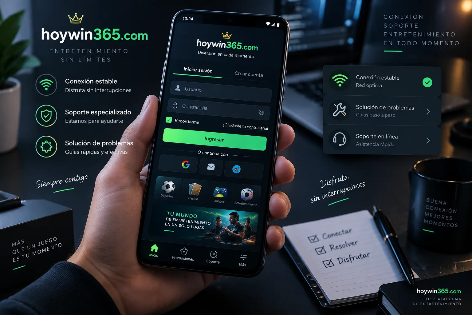 Acceso móvil a hoywin365.com desde la aplicación Android
