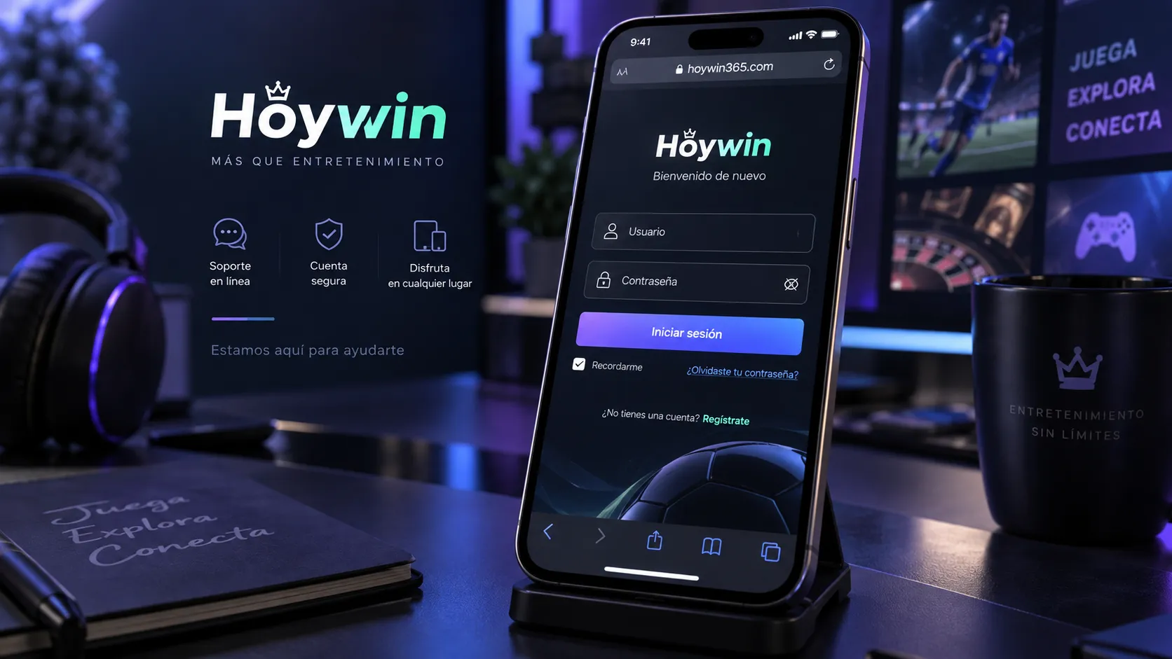 Pantalla móvil de acceso a hoywin app desde un celular