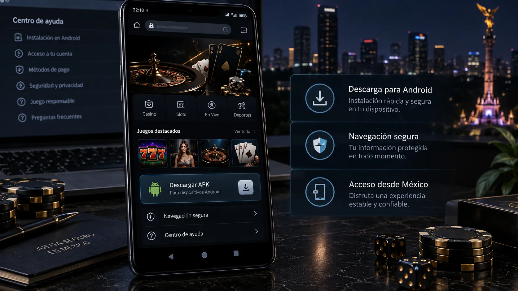 Teléfono Android mostrando el acceso móvil de hoywin casino apk