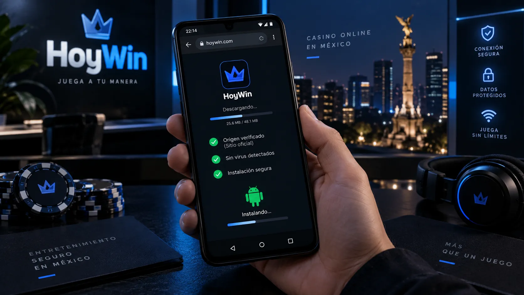 Proceso de descarga de hoywin en un dispositivo Android