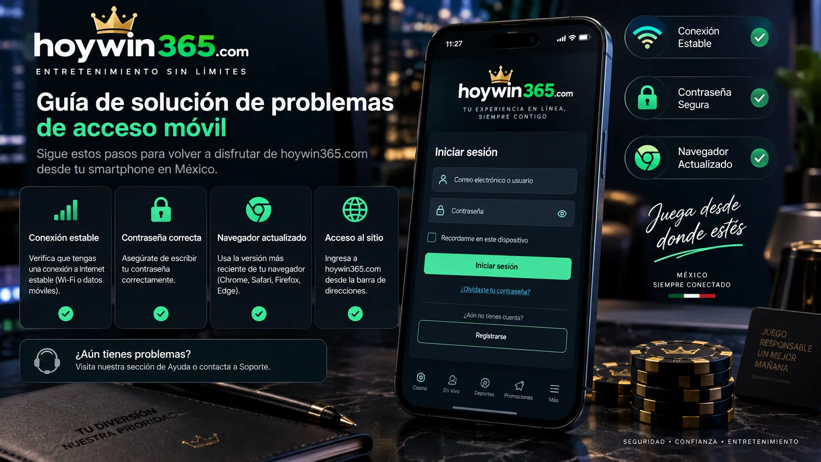 Comprobación del acceso y la conexión en hoywin desde el celular