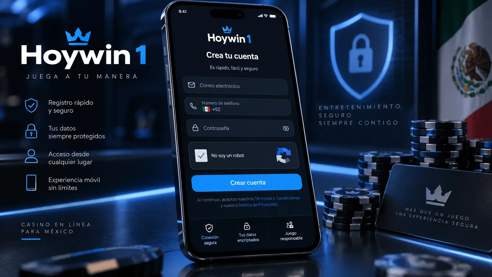 Formulario móvil de registro para una cuenta de Hoywin
