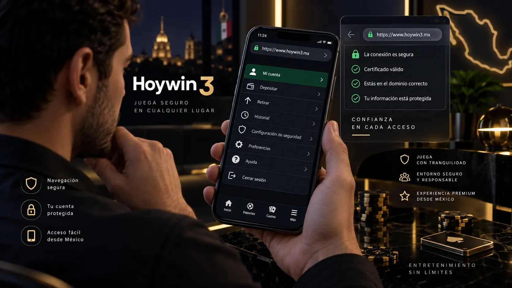 Revisión del acceso de Hoywin 3 en un celular