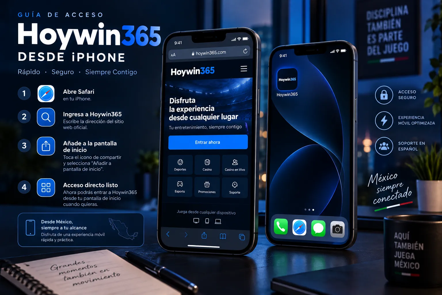Acceso de Hoywin365 desde iPhone mediante el navegador móvil
