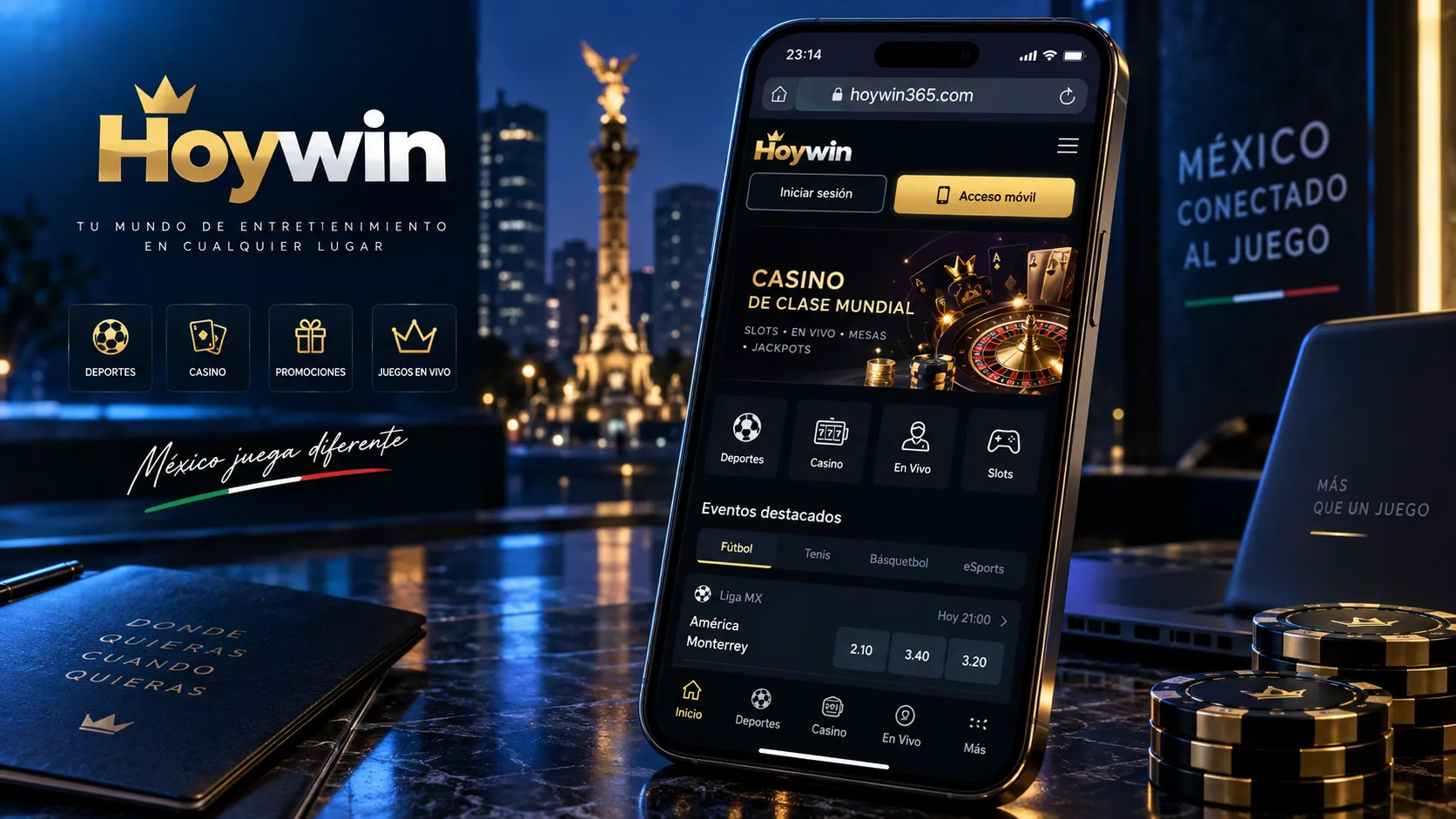 Acceso móvil a Hoywin desde un teléfono celular