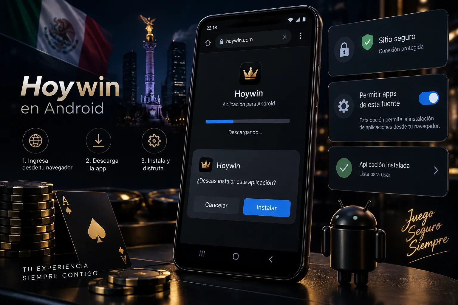 Proceso de descarga e instalación de Hoywin en Android