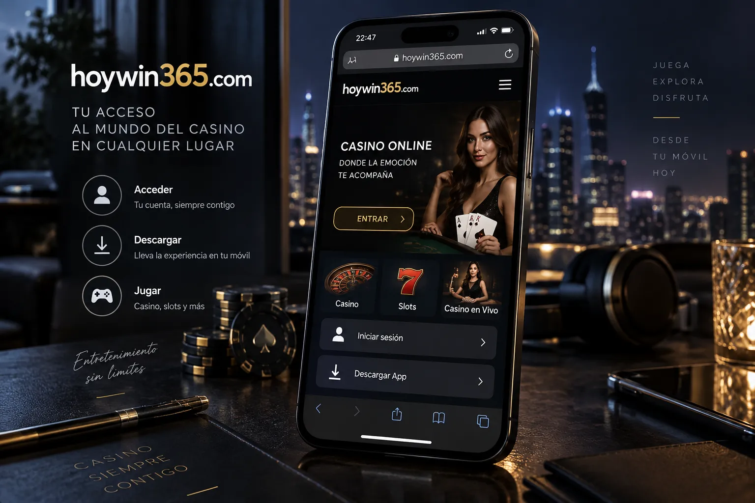 Acceso móvil a Hoywin Casino desde el navegador del celular