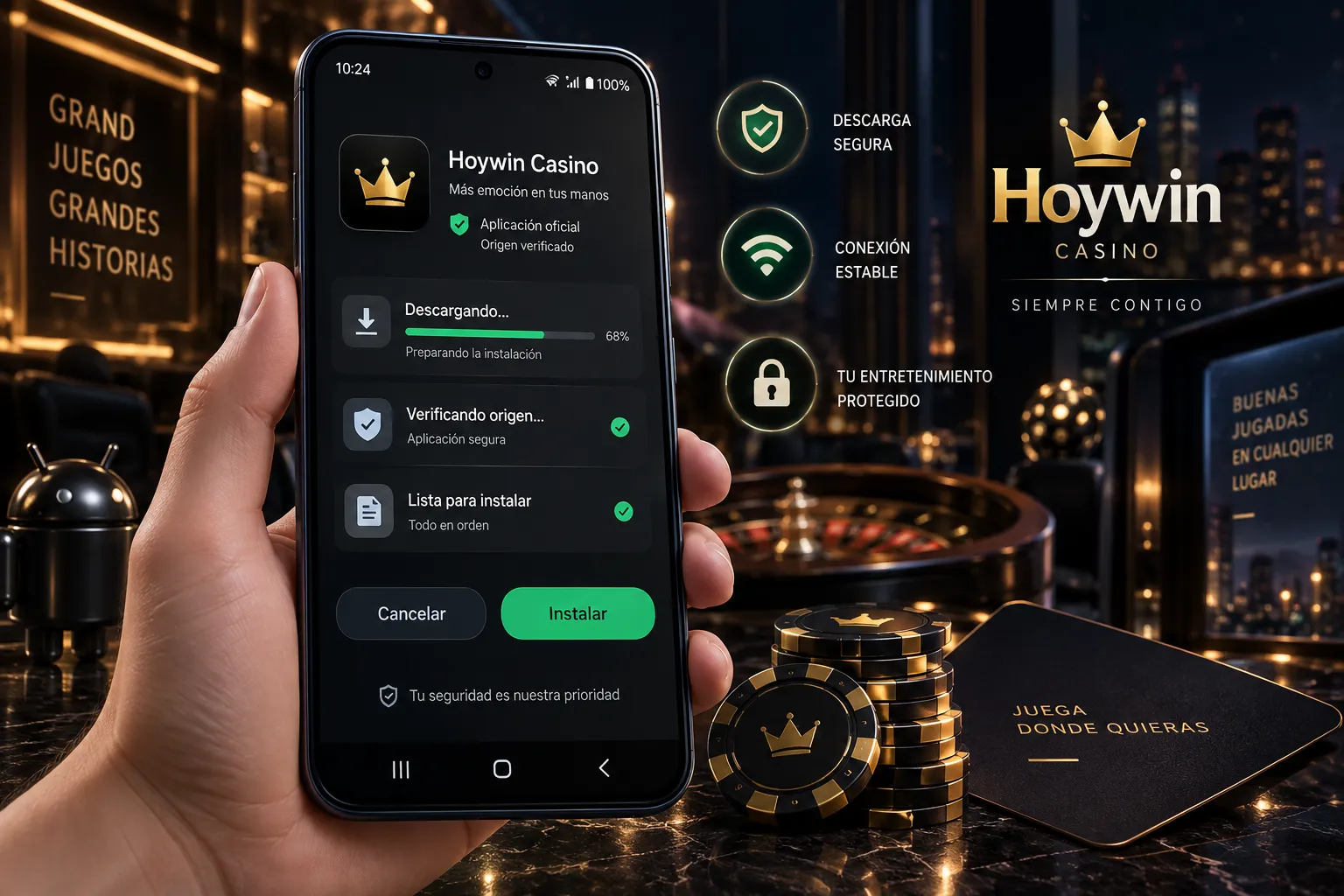 Proceso de descarga segura de Hoywin Casino en Android