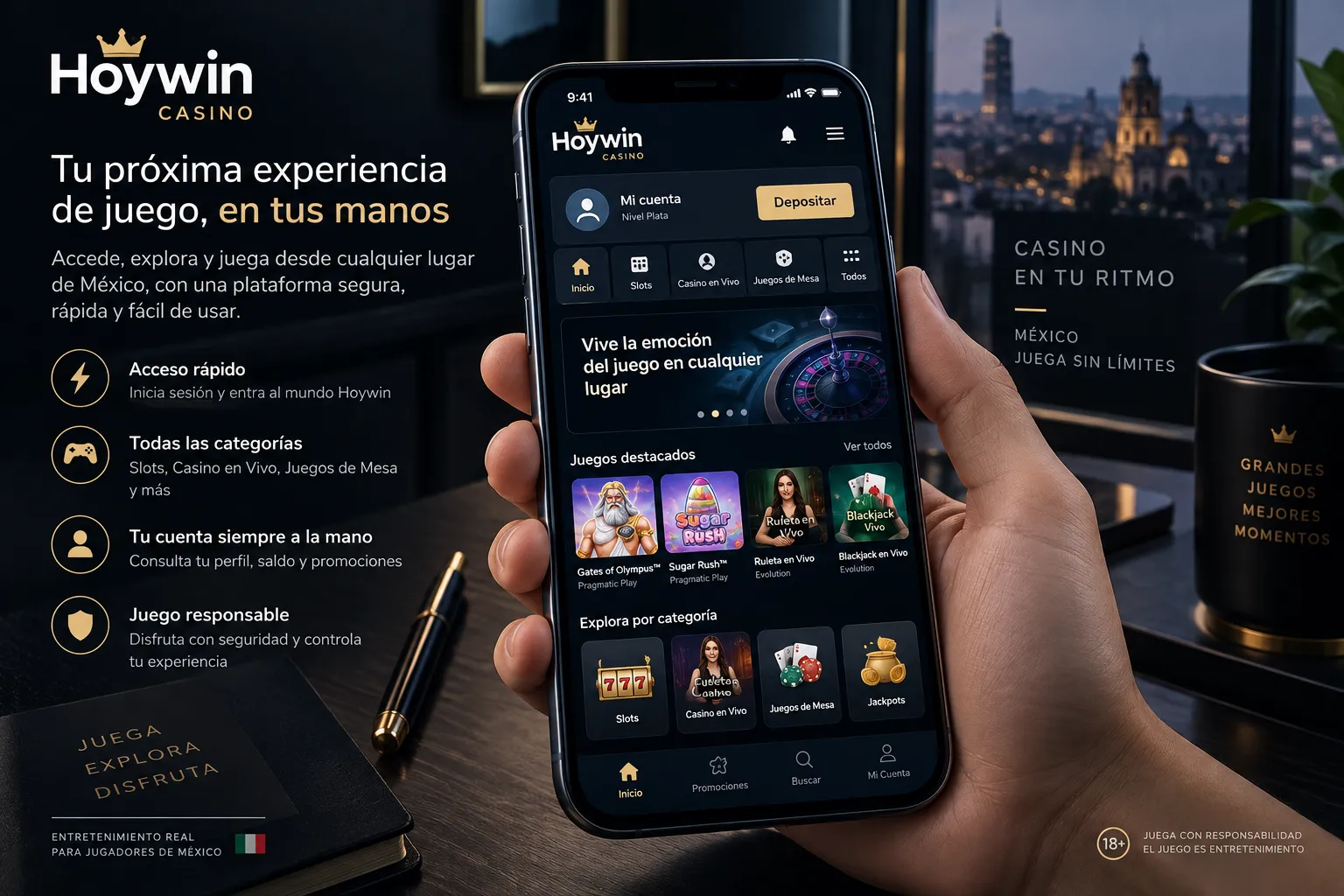 Lobby móvil de Hoywin Casino después de iniciar sesión