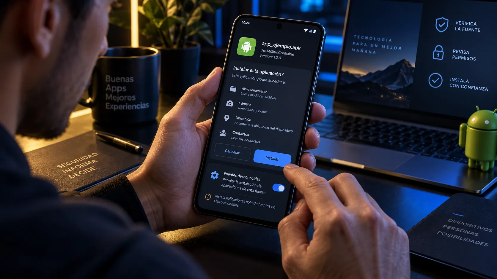 Instalación segura de un archivo Hoywin APK en un teléfono Android
