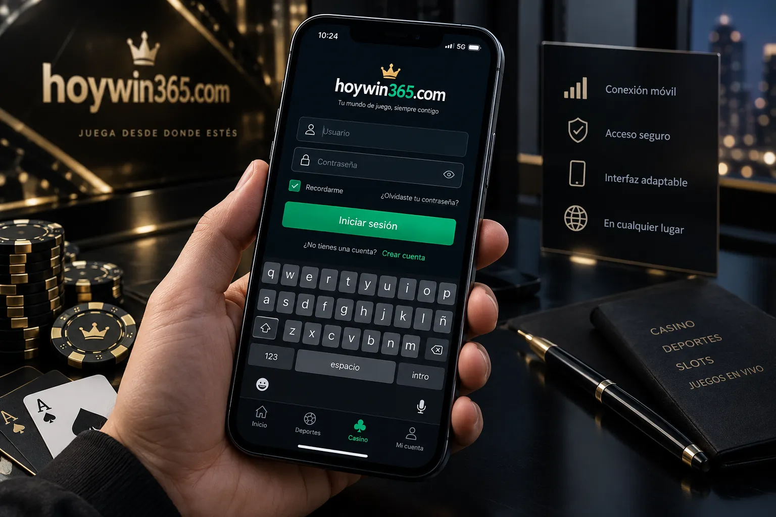 Acceso móvil a hoywin365.com desde un teléfono