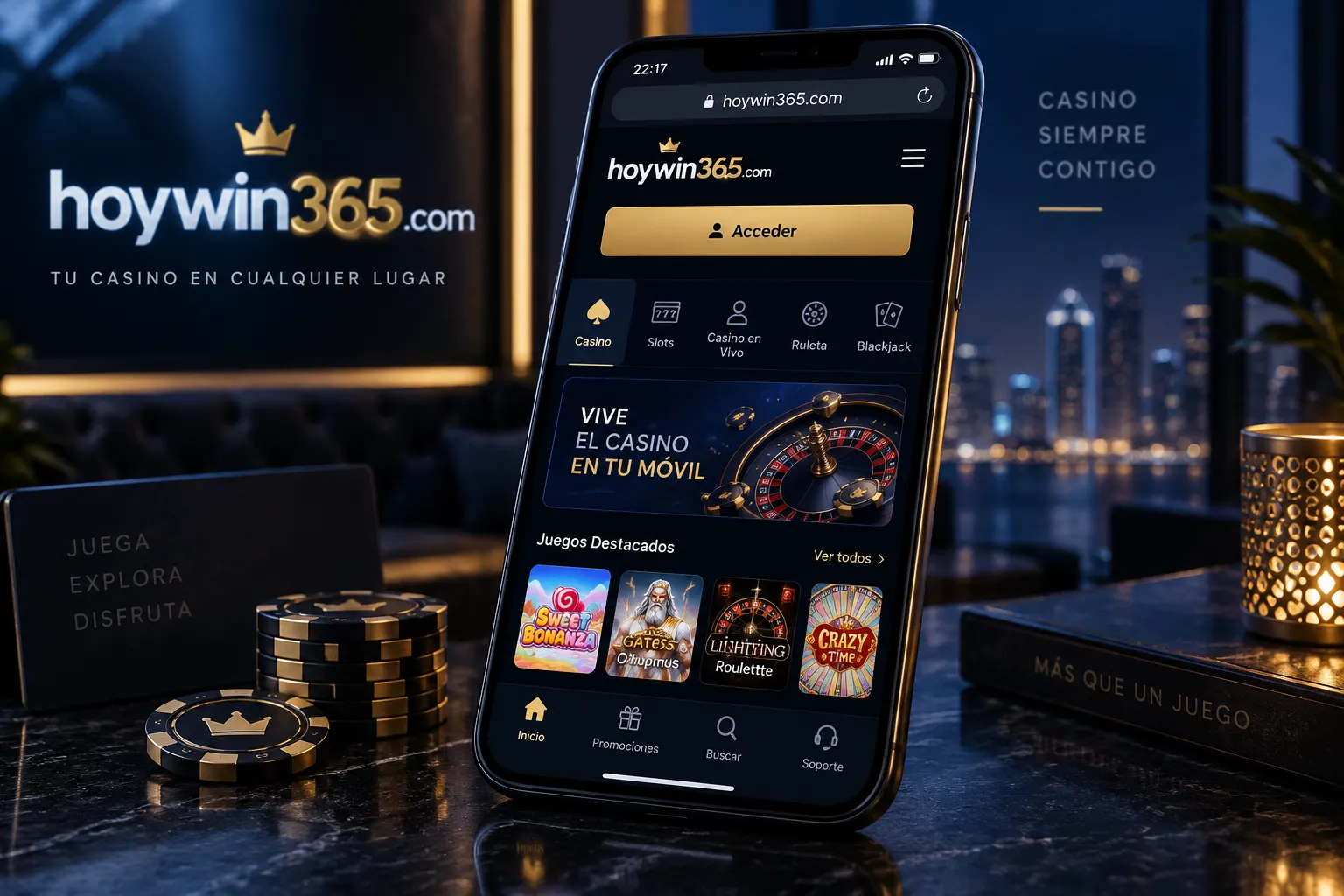 Acceso móvil de hoywin365.com desde un smartphone