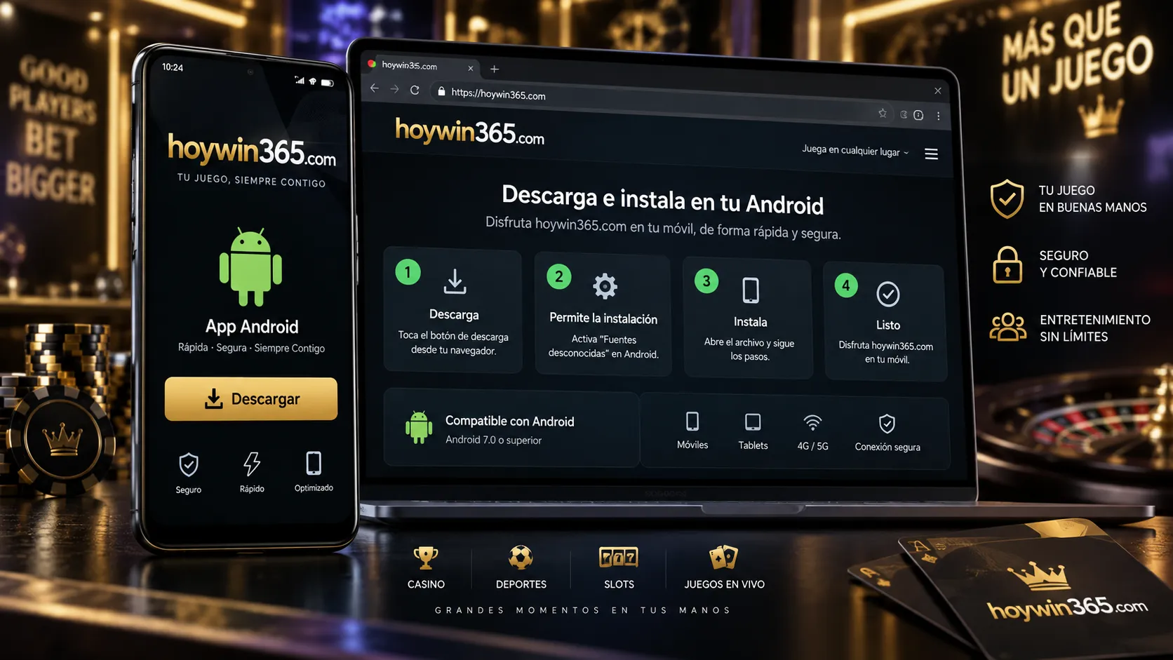 Proceso de instalación de la aplicación de Hoywin en un celular