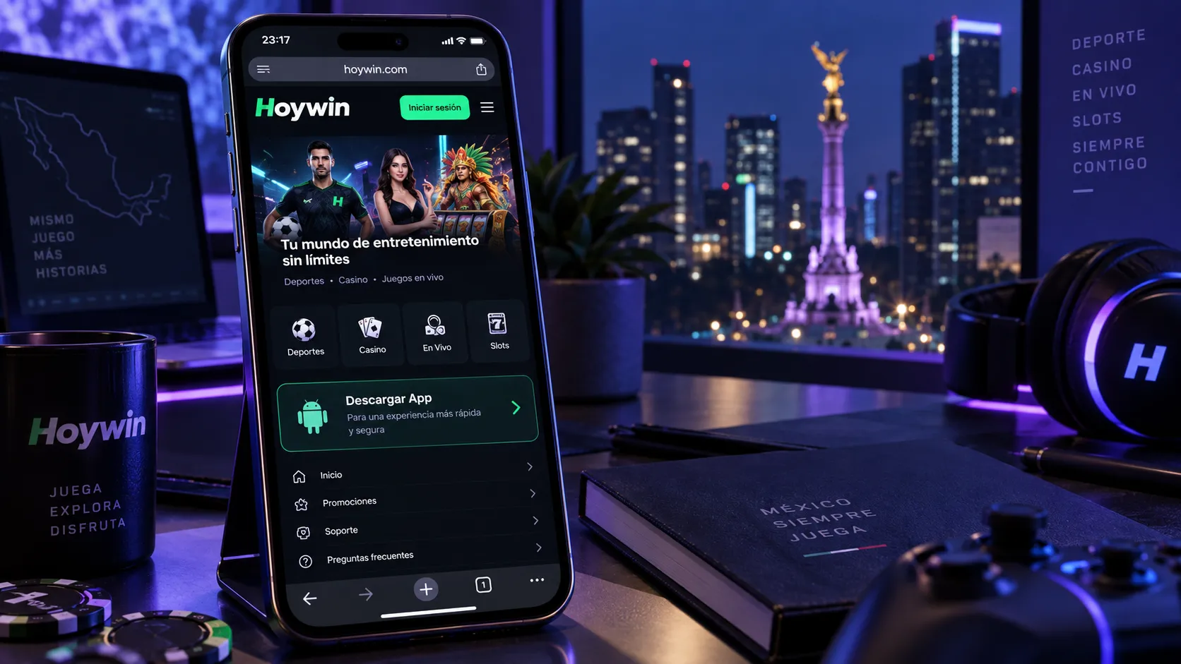 Acceso móvil de Hoywin desde un smartphone
