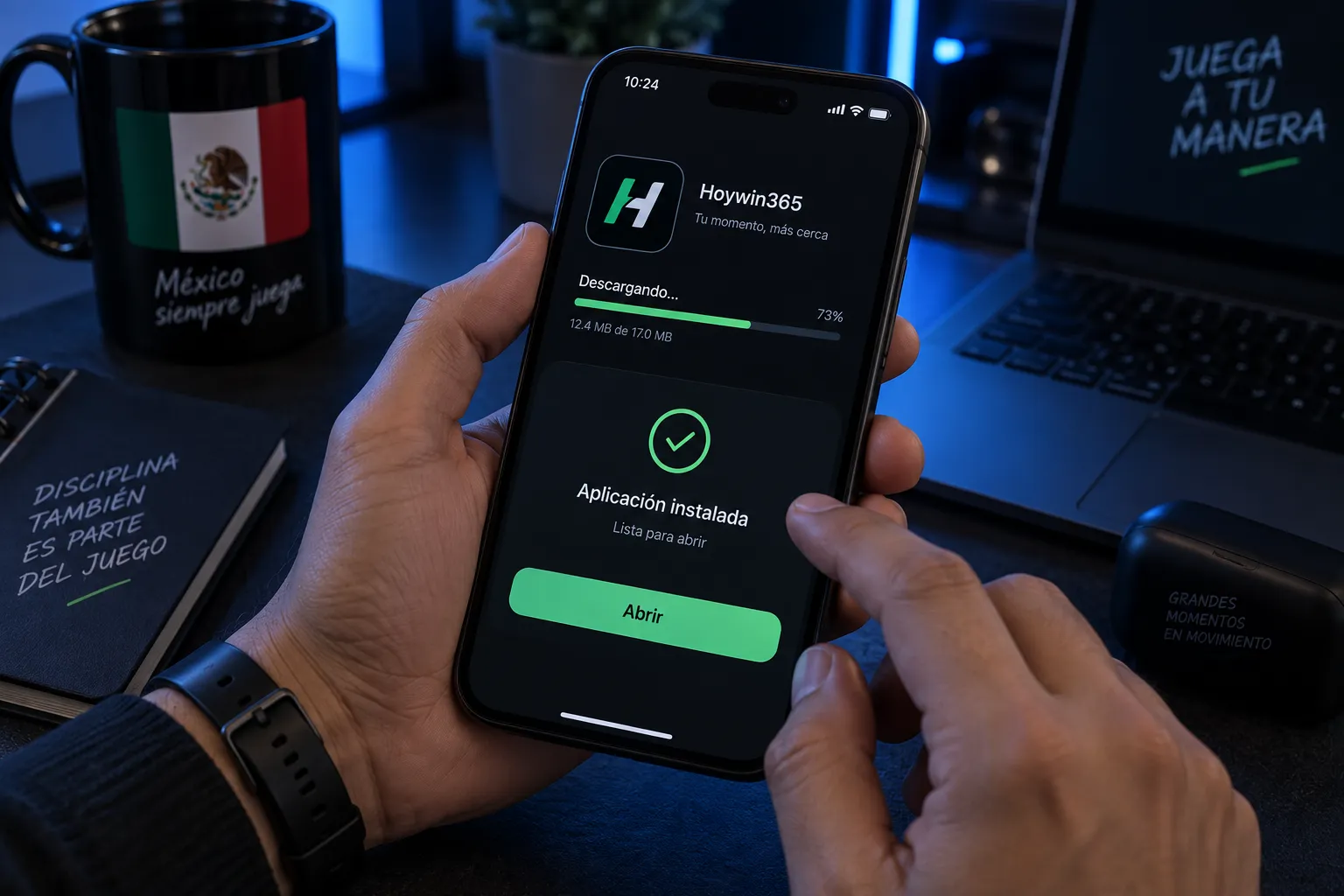 Instalación de la aplicación Hoywin365 en un teléfono móvil