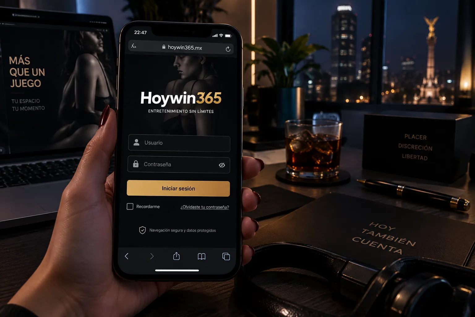 Pantalla de inicio de sesión de Hoywin365 desde un celular