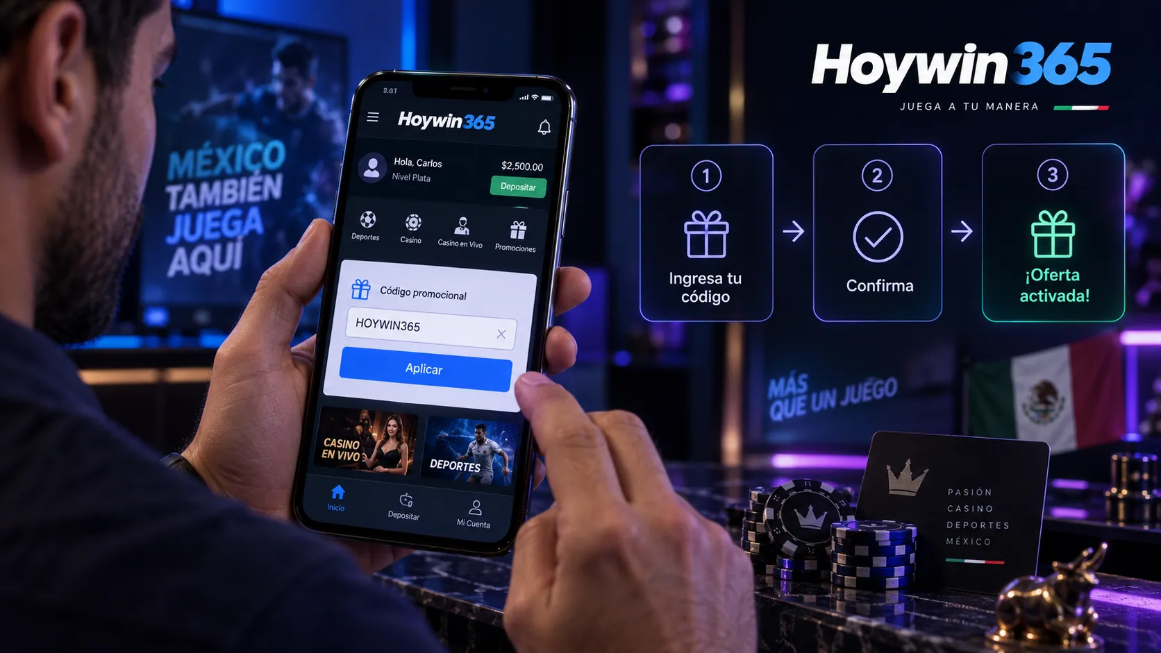 Introducción de un código promocional en la cuenta de Hoywin365.com