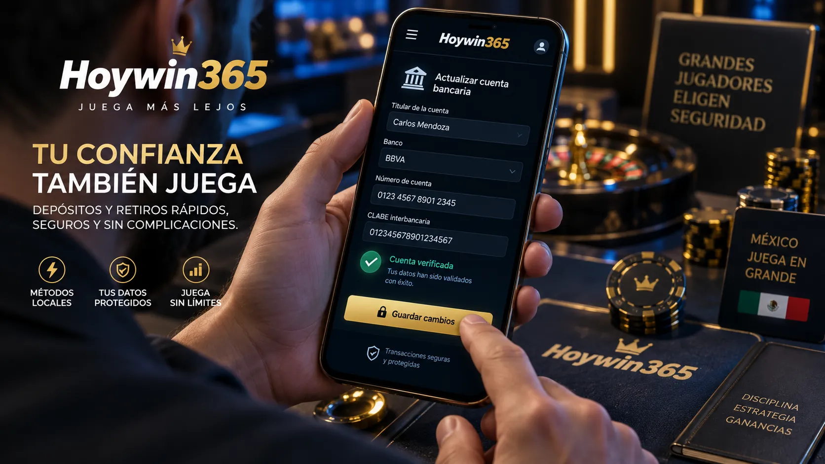 Formulario móvil para actualizar la cuenta bancaria en Hoywin365