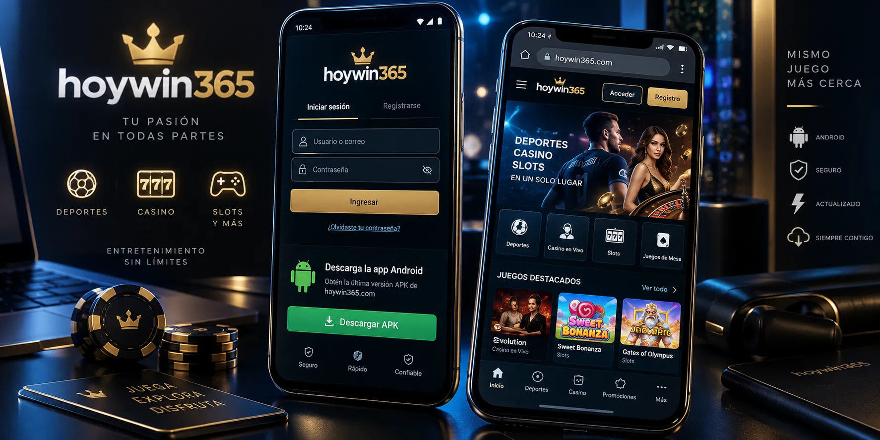 Teléfono Android mostrando la descarga de la aplicación Hoywin