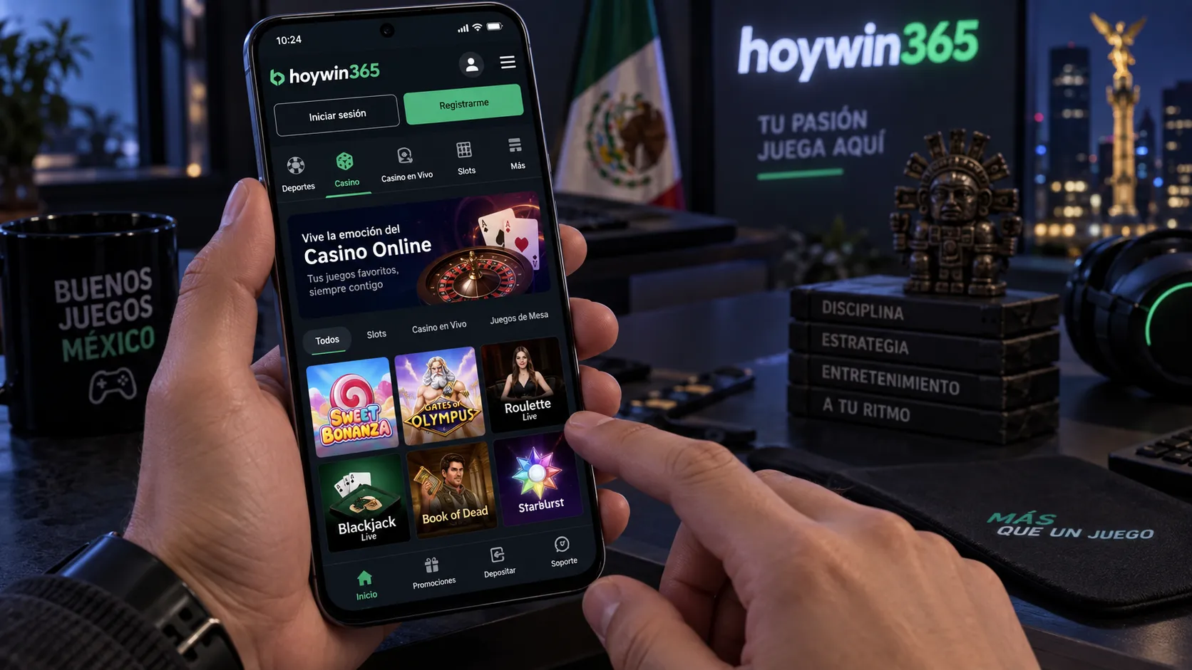 Acceso móvil a Hoywin después de instalar la aplicación